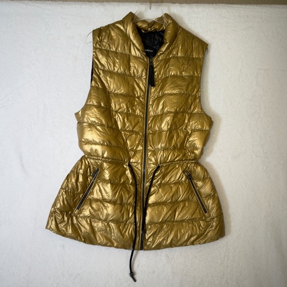 Mackage Metallic Gold Down Puffer Vest Lightweight Luxury Outerwear Small - Picture 1 of 13